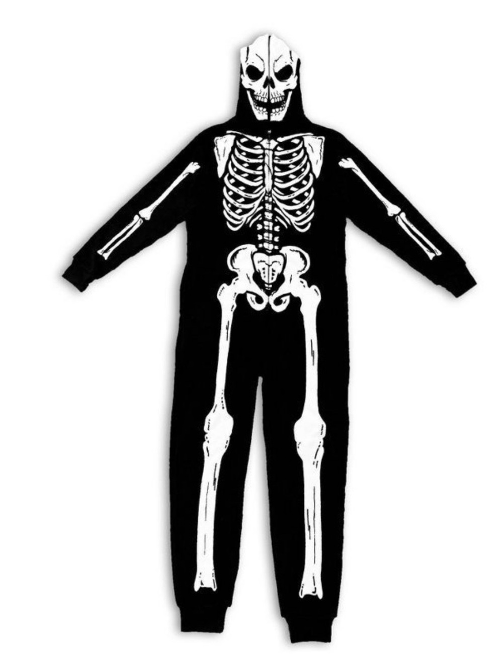 MAD Engine Black & White Skeleton Hooded Onesie Costume